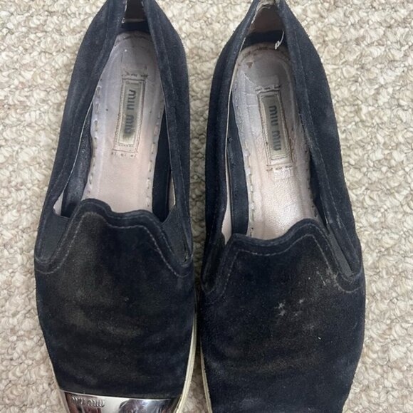 Miu Miu Black Flats with Silver Toe Cap - Picture 5 of 13